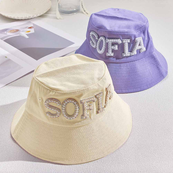 Custom Pearl Bucket Hat Personalized Name Fashion Bucket Hat Summer Gift for Her
