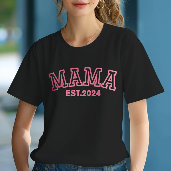 Custom Mama T-shirt EST 2024 T-shirt Mother's Day Gift - MyFaceBoxer