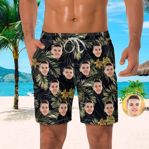 Men's Custom Face Beach Trunks All Over Print Photo Shorts - Withered Leaves