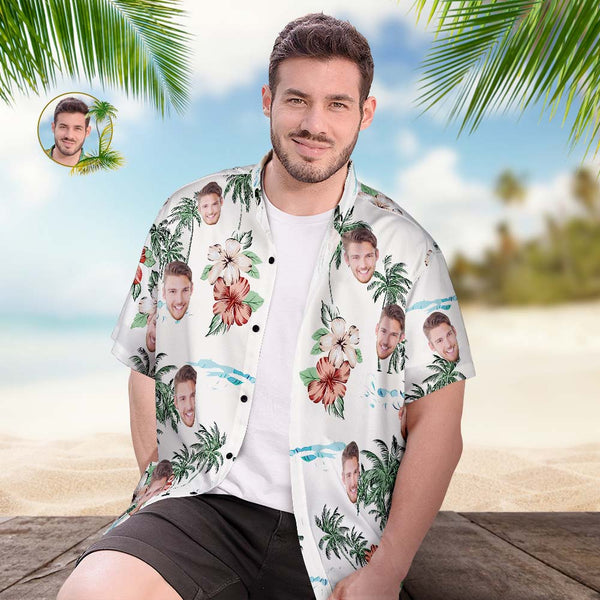 Custom Face Hawaiian Shirt Men's Popular All Over Print Hawaiian Beach Shirt Holiday Gift - Hawaiian Style Flowers - MyFaceBoxer