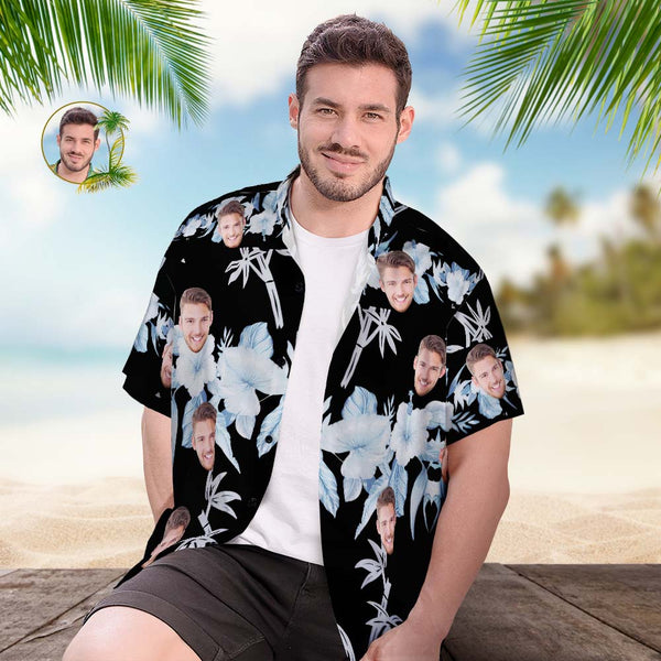 Custom Face Hawaiian Shirt Men's Popular All Over Print Hawaiian Beach Shirt Holiday Gift - White Flowers - MyFaceBoxer