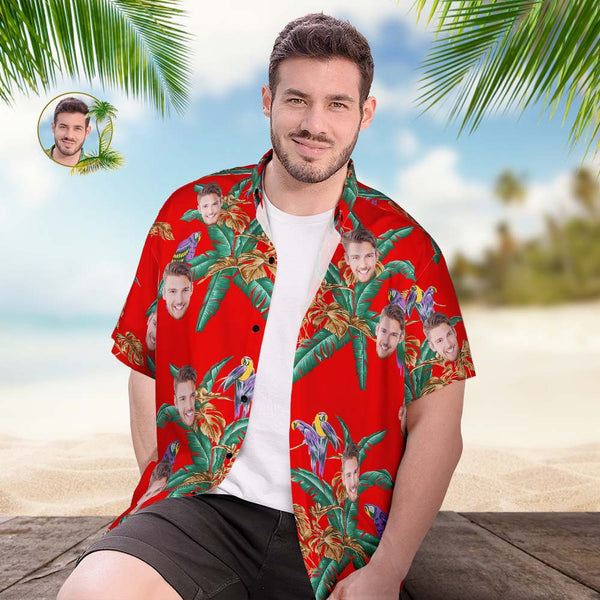 Custom Face Hawaiian Shirt Men's Popular All Over Print Hawaiian Beach Shirt Gift - Coconut Trees and Birds - MyFaceBoxer