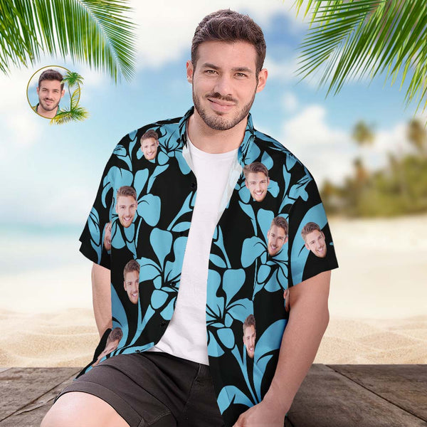 Custom Face Hawaiian Shirt Men's Popular All Over Print Hawaiian Beach Shirt Gift - Blue Romance - MyFaceBoxer