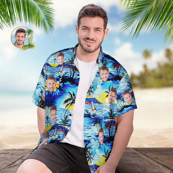Custom Face Hawaiian Shirt Men's Popular All Over Print Hawaiian Beach Shirt Gift - Romantic Sea View - MyFaceBoxer