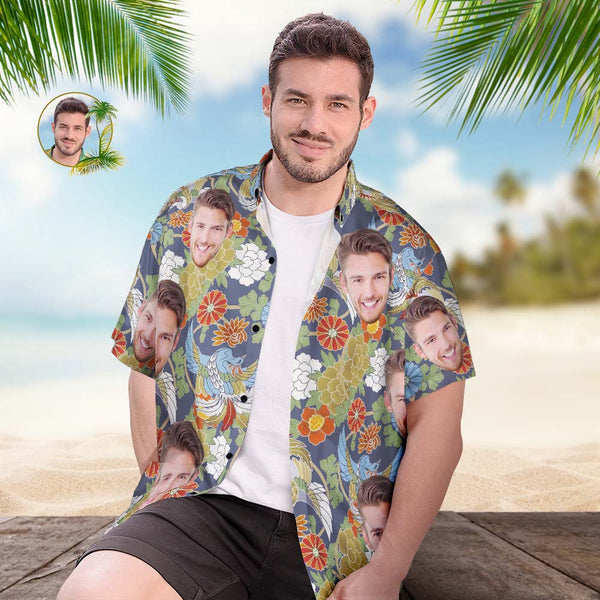 Custom Face Hawaiian Shirt Men's Popular All Over Print Hawaiian Beach Shirt Gift - Japanese Pattern - MyFaceBoxer