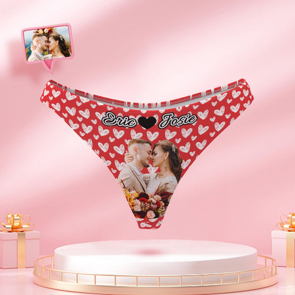 Custom Photo and Name Women Panties Personalized Heart Picture Thongs Underwear Gift For Her - MyFaceBoxer