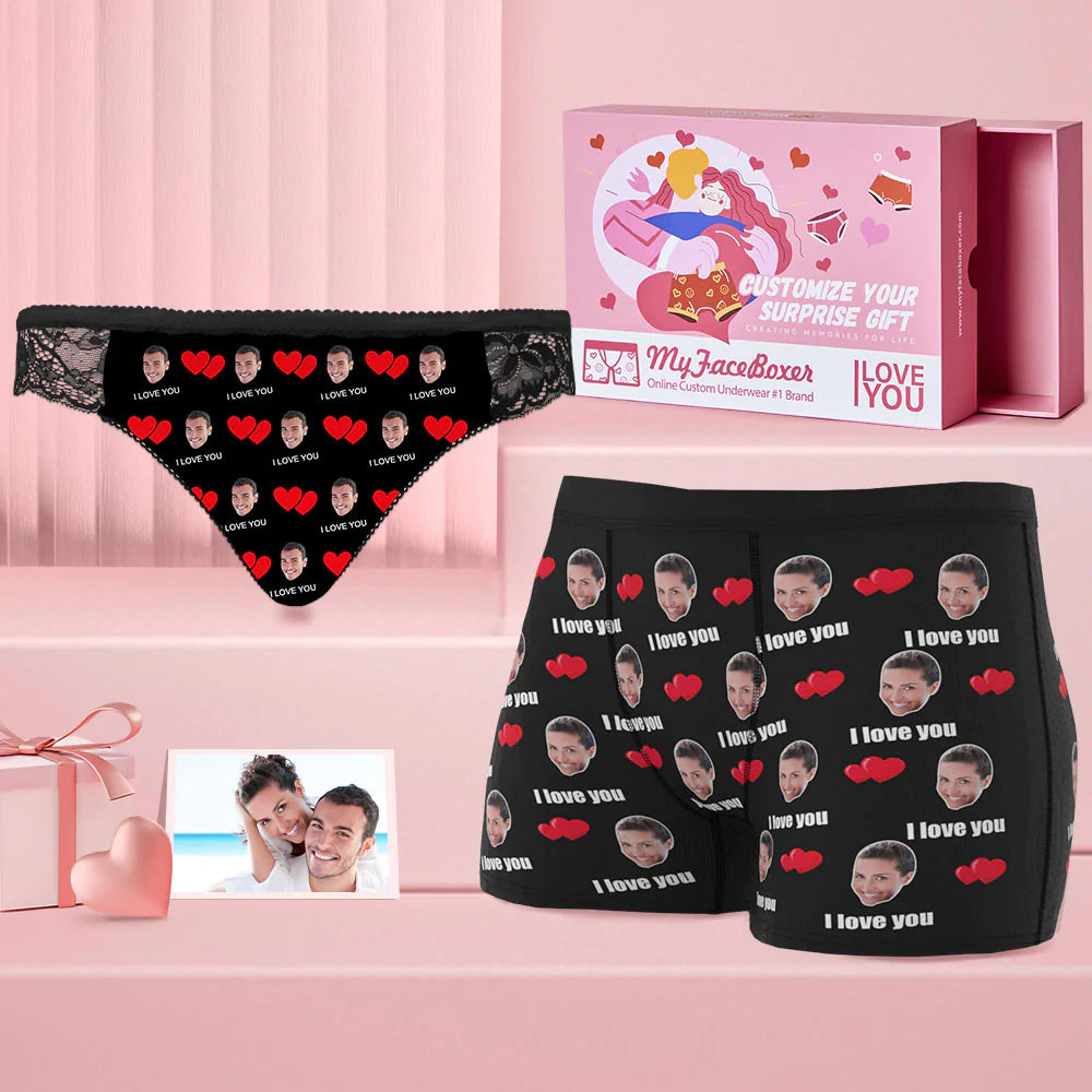 Custom Face Matching Underwear for Couples I Love You Valentine's