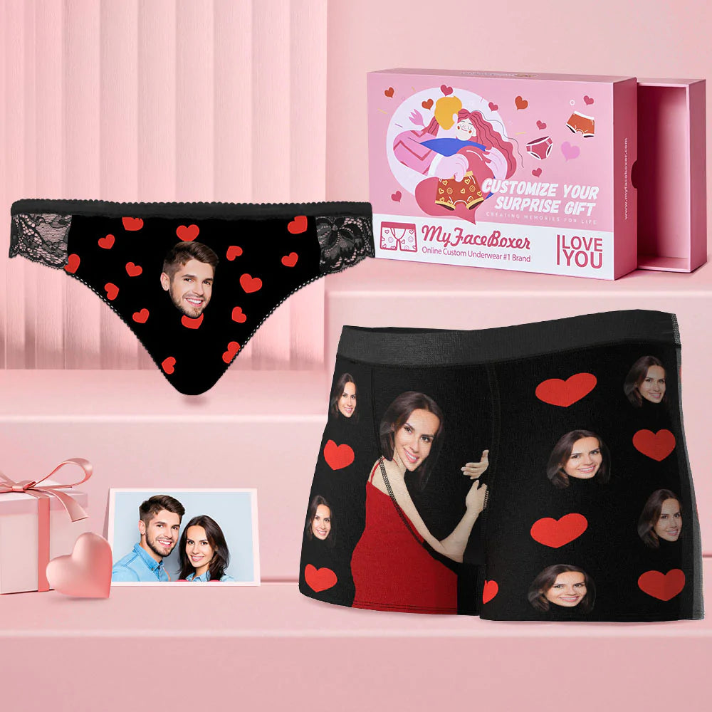 Custom Face Couples Matching Underwear Love of Heart Valentine's