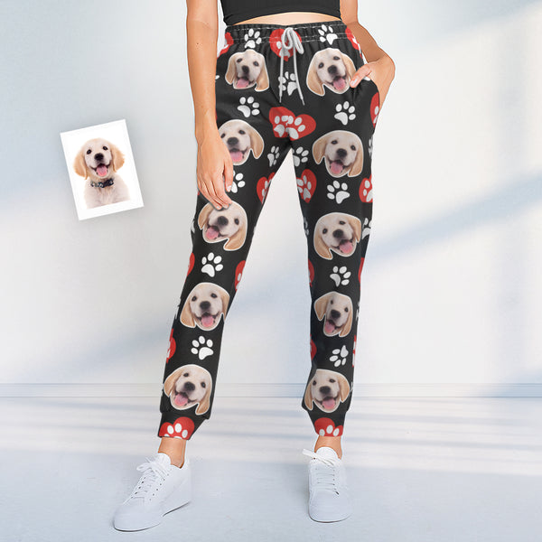 Custom Dog Face Sweatpants Unisex Joggers with Heart Pattern Paw