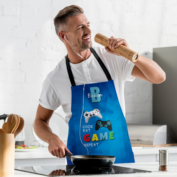 Personalized Funny Gamers Apron All-Over Print Apron with Name - Washable Cotton Polyester