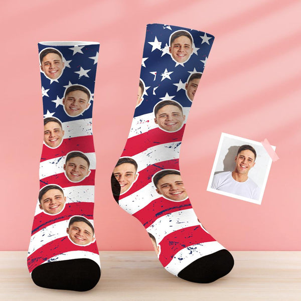 Custom American USA Flag Socks - With Your Face